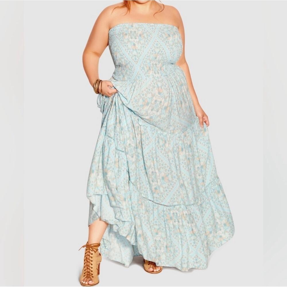 Starling Reine by City Chic XL Strapless Smocked Maxi Dress Boho Floral NWT